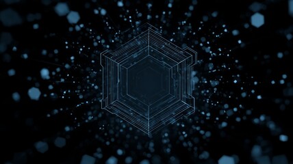 Glowing hexagons on dark abstract background. AI image