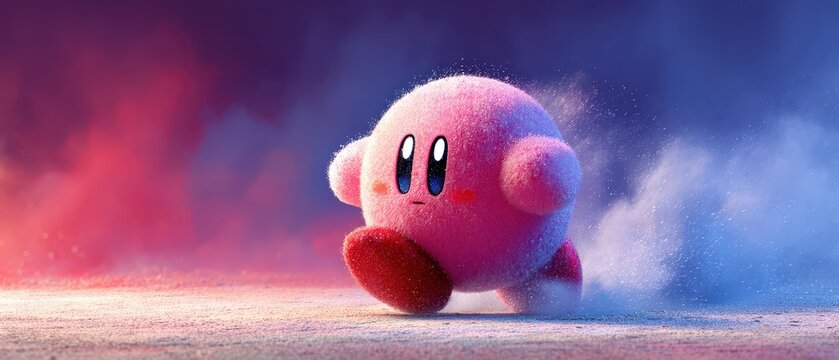 Fototapeta Kirby runs through a vibrant colorful landscape
