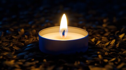 Single Burning Candle on Dark Background Peaceful Atmosphere