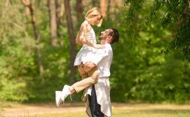 portrait of happy guy and girl on vacation