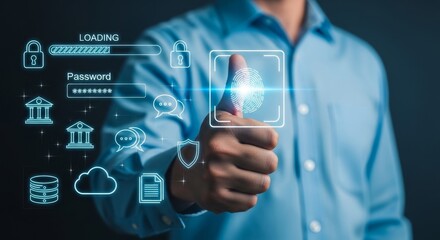 Man using fingerprint scan for digital security and access verification