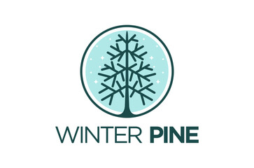 Obraz premium Winter theme pine tree logo design, nature outdoor vector illustration.