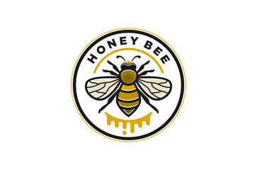 Honey bee logo design, honey drip, organic beekeeping vector illustration.