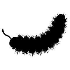 Black silhouette of a spiky caterpillar crawling
