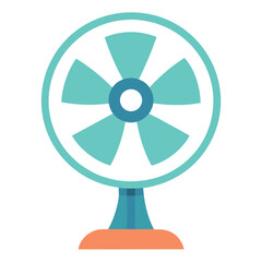 Modern desk fan with teal blades and orange base