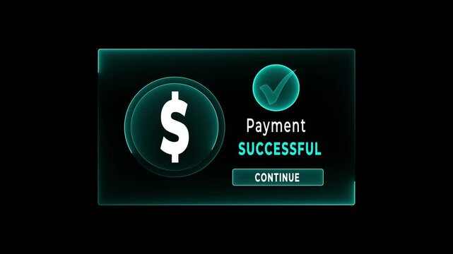 Payment success, financial transaction concept on the transparent background. cashless technology or customer service with money transfer, online banking. Motion graphics of payment concept. 4k video.