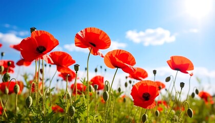 Obraz premium Poppy field bathed in sunlight