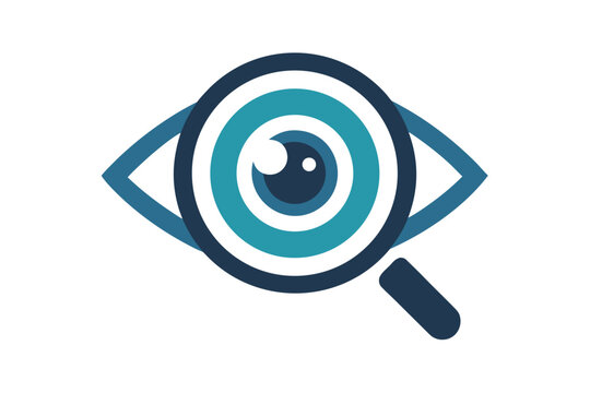 Blue eye icon vector illustration of an iris with a magnifying glass, symbolizing vision and design