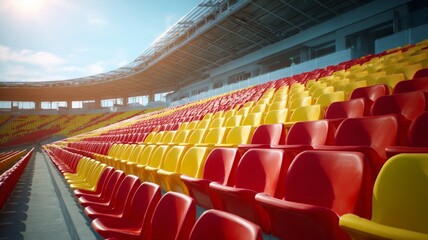 Fototapeta premium Vibrant stadium seats in sunlit arena. AI image