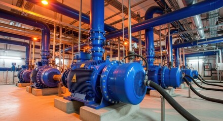 Industrial pumps and piping system in a modern facility