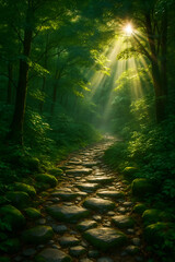 Fototapeta premium Enchanted Forest Path with Sunbeams
