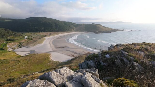 Breathtaking view of soesto beach from pe&ntilde;&oacute;n de castro, showcasing the beauty of the galician coastline