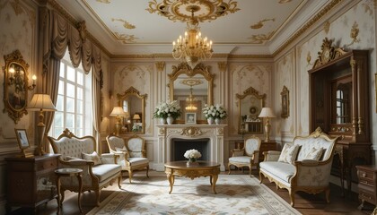 Opulent Interior Rococo Living Room Scene