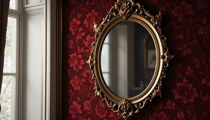 Ornate Gold Mirror on Velvet Wall