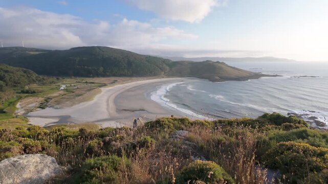 Breathtaking view of soesto beach from pe&ntilde;&oacute;n de castro, showcasing the beauty of the galician coastline