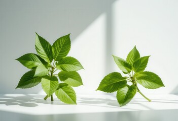 Fresh green leaves in minimalist arrangement highlighting natural aesthetics