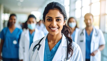 Diverse medical team, smiling doctor