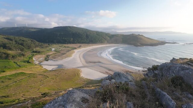 Breathtaking view of soesto beach from pe&ntilde;&oacute;n de castro, showcasing the beauty of the galician coastline