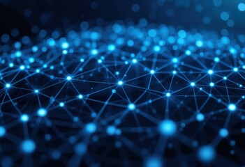 Futuristic interconnected network with glowing nodes on a dark backdrop