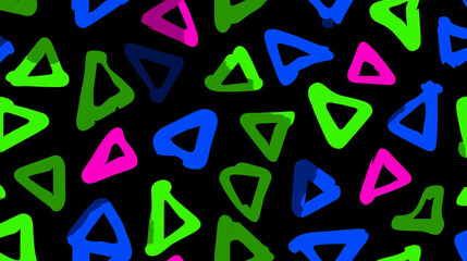 蛍光カラーのアウトライン三角形がリズミカルに配置されたポップパターン。背景やグラフィック用途に活用できる鮮やかなビジュアル。
