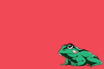 Vibrant Green Frog Illustration on Bright Red Background