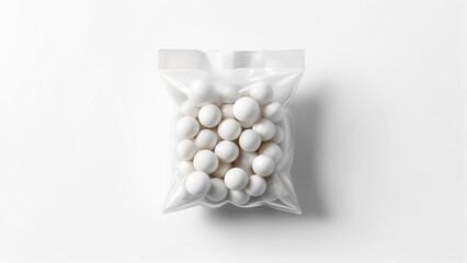 Clear plastic bag with white spheres