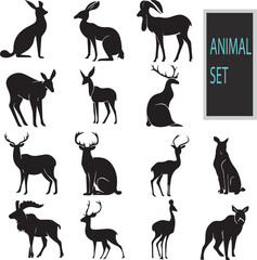 Set of animals silhouettes , wild animal vector silhouettes collection.