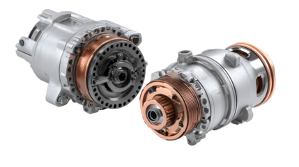 Two advanced automotive air compressors detailed view