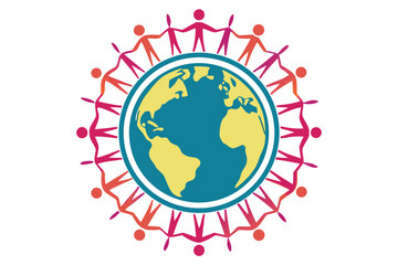 Globe Surrounded by Stylized Figures Holding Hands