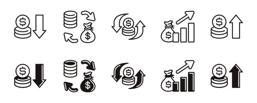 simple financial cash flow icon line set business growth money dollar arrow signs vector illustration