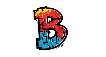 Vector graffiti letter b vector art design, colorful street art style alphabet b illustration for creative projects