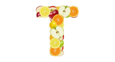 Vector letter t made of fresh fruits healthy eating concept with apple orange and lemon slices alphabet design