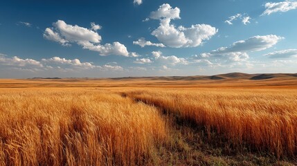 Obraz premium Wheat Field and Blue Sky Landscape