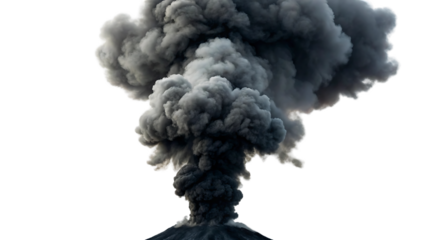 Dramatic Black Smoke Plume Rising on White/Transparent Background