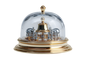 Gold and glass intricate clock mechanism under a dome