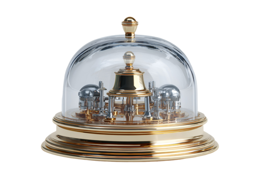 Gold and glass intricate clock mechanism under a dome