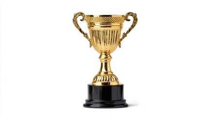 Elegant golden trophy cup with ornate handles and black base representing achievement and victory