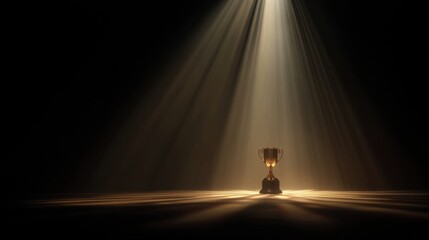 Fototapeta premium Dramatic golden spotlight shining down on a trophy cup in a dark background creating a powerful atmosphere