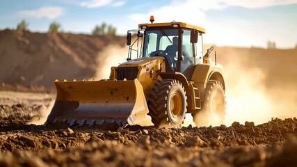 Yellow Tractor Working On Construction Site - Powered by Adobe