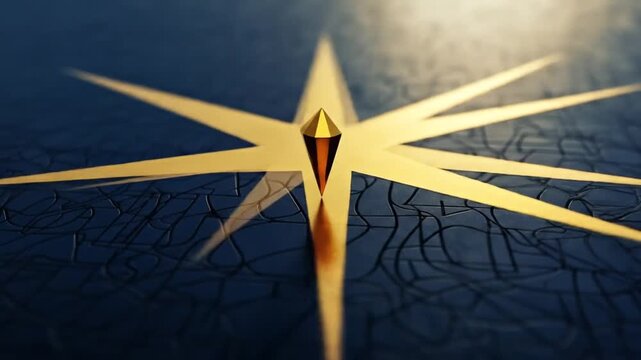 Golden Compass on Dark Abstract Background