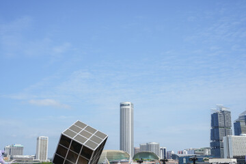 A view of the Singapore skyline, showcasing a cluster of modern skyscrapers