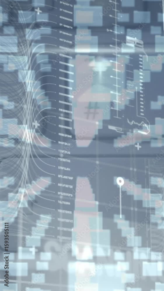 Poster animation of security padlock and data processing over navy background