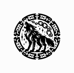 Fototapeta premium Vector Silhouette Logo of Fenrir the Norse Wolf – Mythical Beast from Nordic Legends