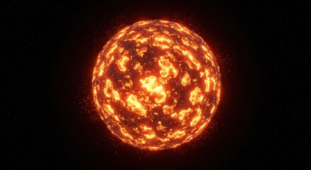 Inferno sphere on black backdrop depicting intense burning cosmic body