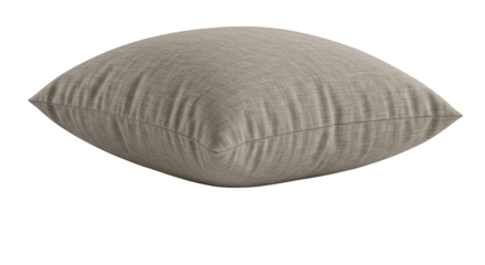 A taupe linen square throw pillow, subtly textured, isolated on white.