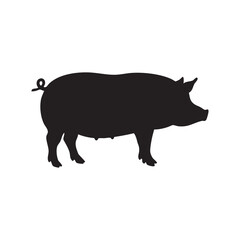 Fototapeta premium Black silhouette of a pig isolated on white background silhouette