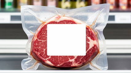 Fresh Cut of Beef in Packaging and Blank Label for your Mock Up