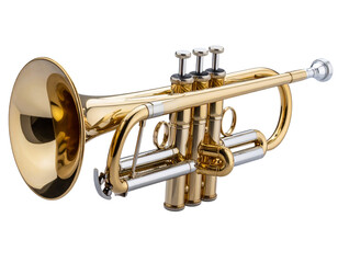Obraz premium Brass Trumpet Front-Facing with Flared Bell and Reflections, Studio Light Setup, Isolated