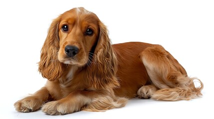 Adorable Brown Cocker Spaniel Dog Lying on White Background