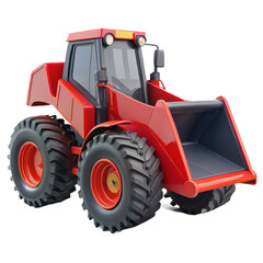 Obraz premium Red Loader Tractor with Scooping Bucket, Rugged Tires